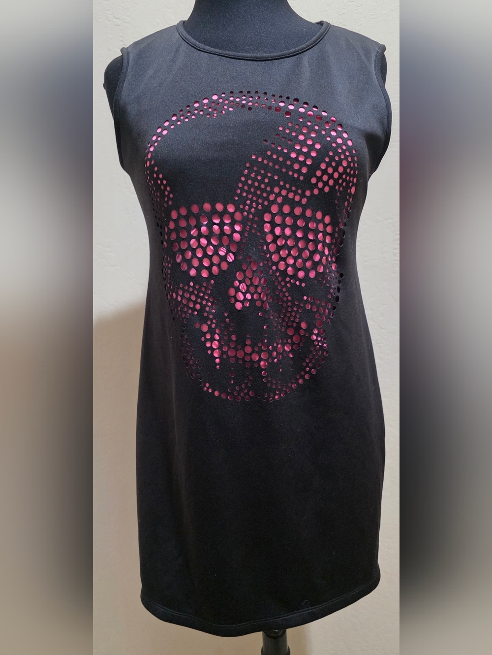 Red Tulips Layered Skull Black Pink Tank Top XL